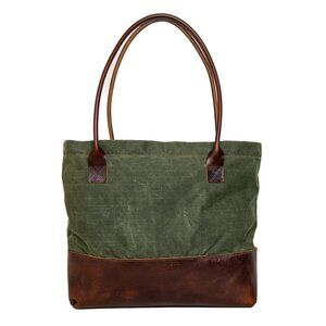 Rancourt & Co Acadia Tote Bag Olive Green Cotton Duck Canvas Brown Leather